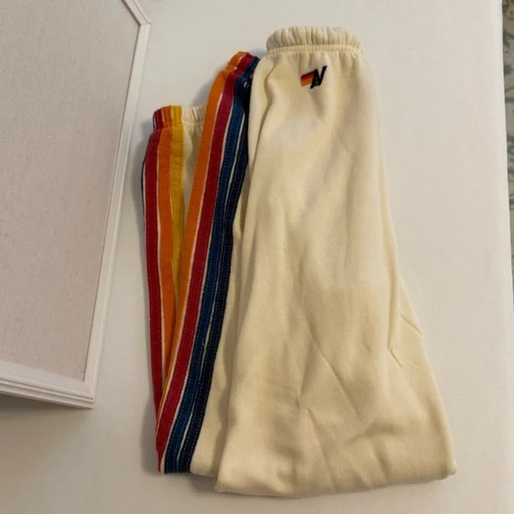 Aviator Nation Cream Joggers with Multicolor Stripe - Picture 6 of 9
